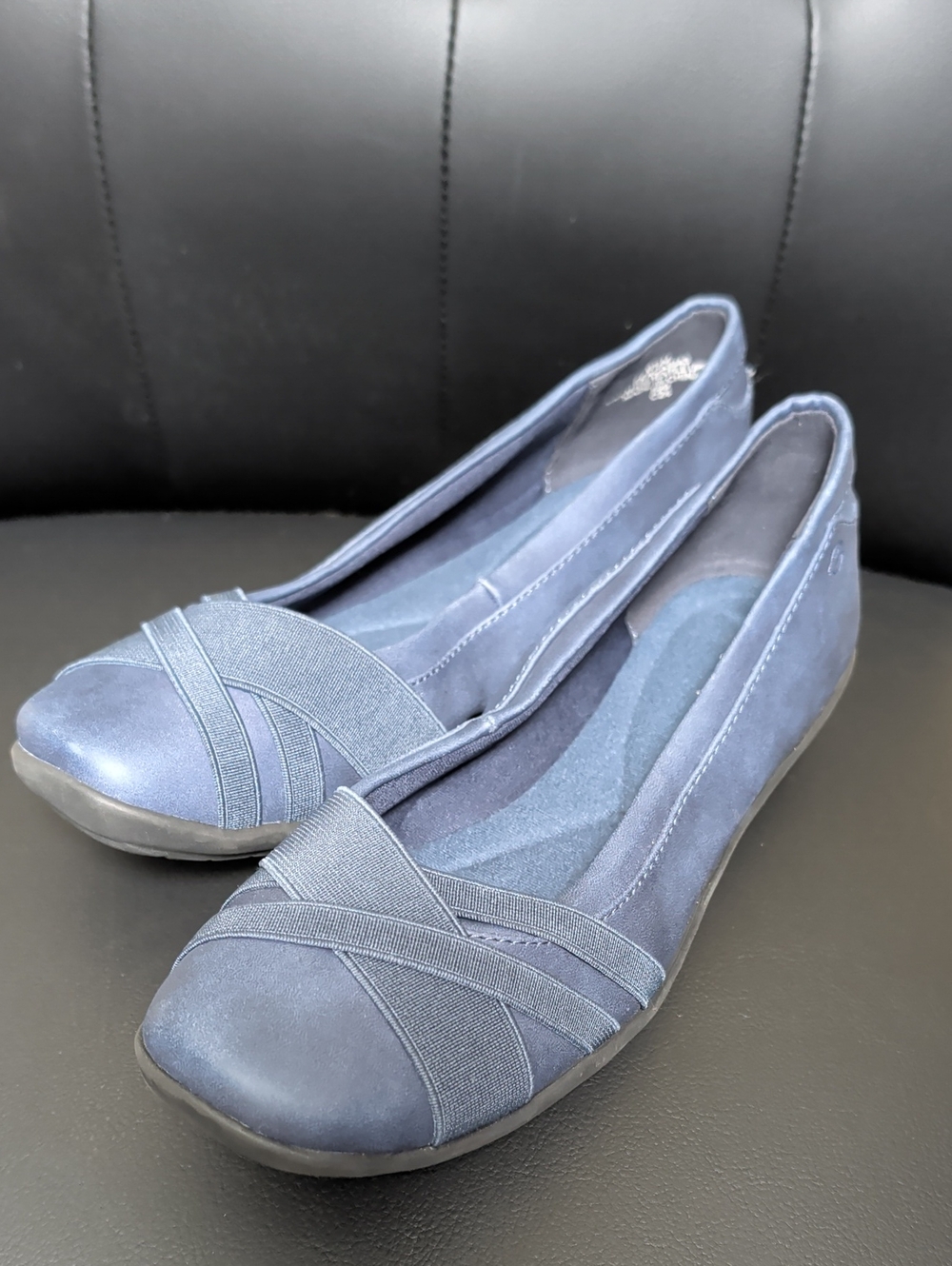 Easy Spirit Navy Cross-Strap Slip-On Flats